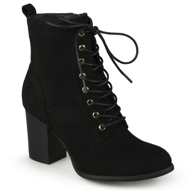 Brinley Co. Women's Lace-up Stacked Heel Faux Suede Booties | Walmart (US)