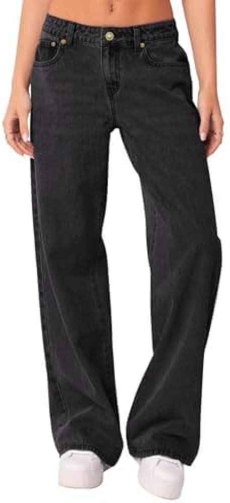 NIMIN Womens Mid Waist Jeans Loose Straight Wide Leg Boyfriend Jeans Casual Y2K Denim Pants with ... | Amazon (US)