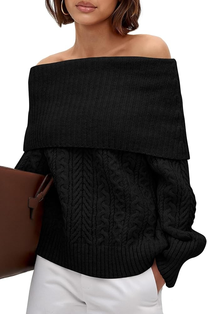 MASCOMODA Womens Sweaters Off The Shoulder Long Sleeve Cable Knit Sweater Loose Chunky Pullover D... | Amazon (US)