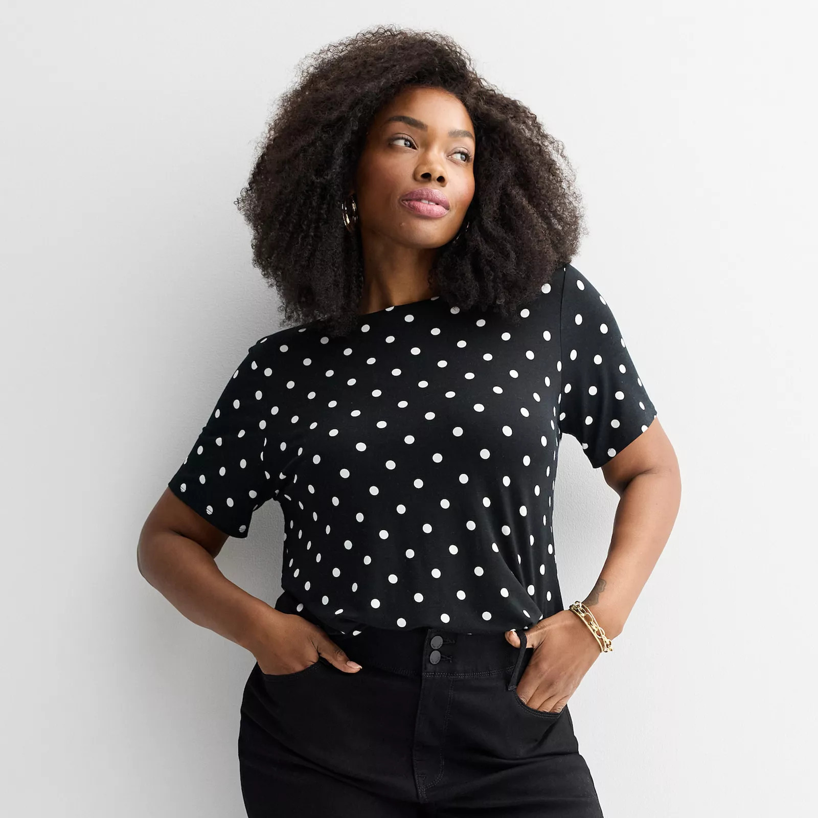Plus Size Nine West Essential Crewneck Tee, Women's, Size: 1XL, Black Dana Dots | Kohl's