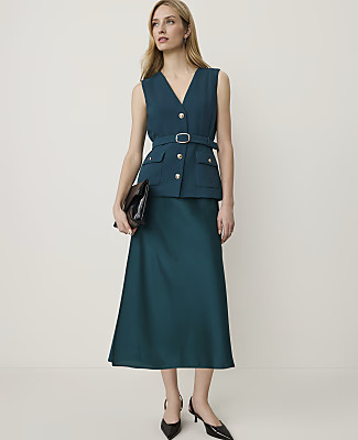 Ann Taylor Belted V-Neck Midi Slip Dress | Ann Taylor