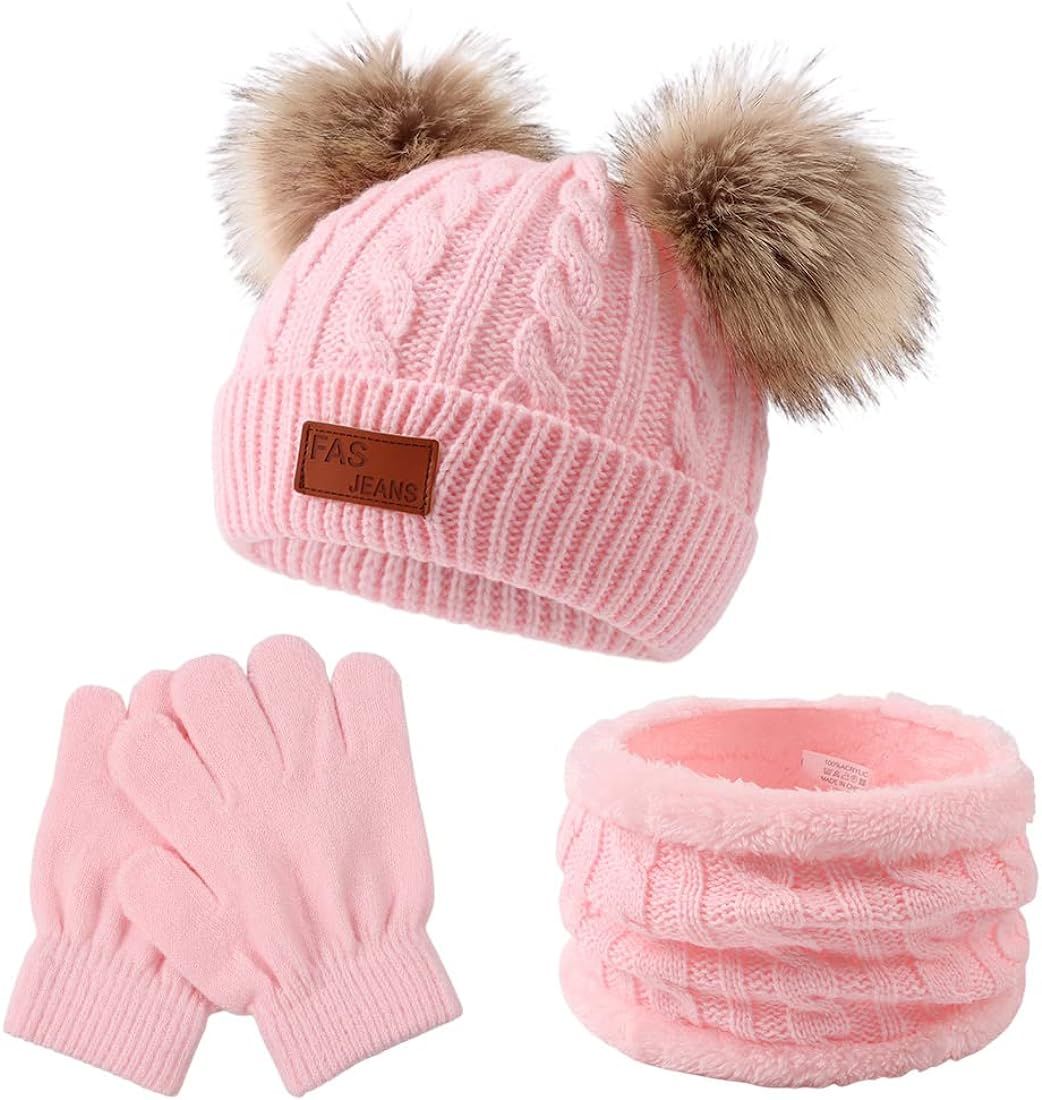 Yuoahcn Kids Winter Beanie Hat Scarf Gloves Set Knit Warm Toddler Winter Cap Gloves Neck Warmer f... | Amazon (US)