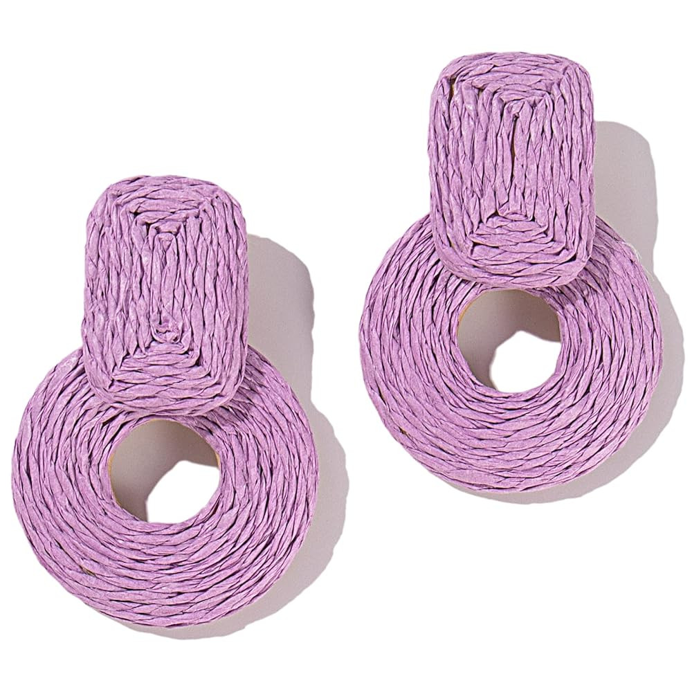 Statement Boho Rattan Dangle Earrings - Handmade Straw Wrap Summer Drop Dangling Earrings for Wom... | Amazon (US)