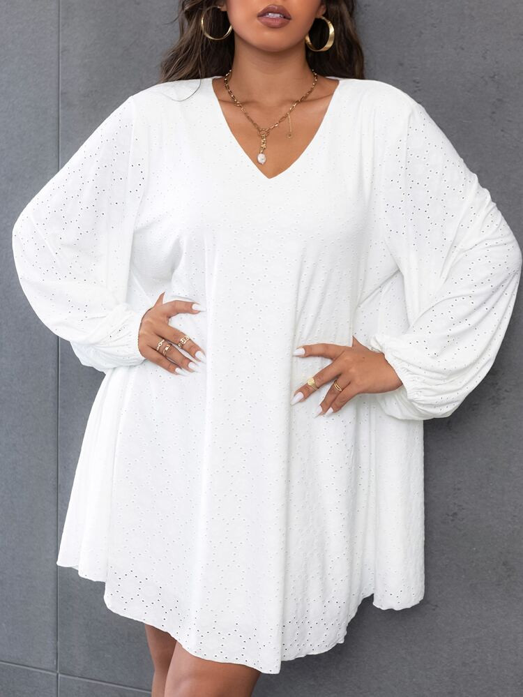 Plus V Neck Bishop Sleeve Tee Dress | SHEIN