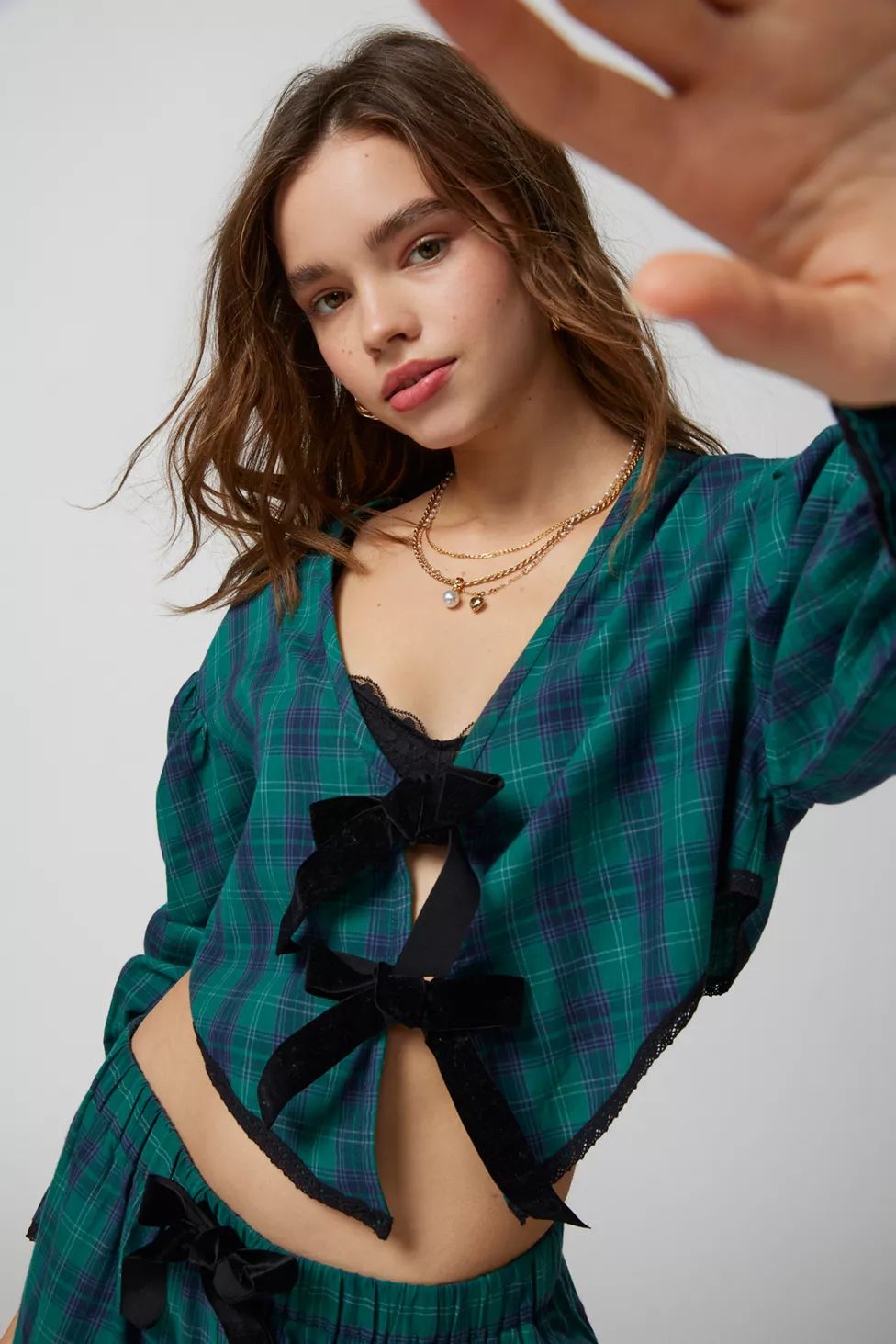 Out From Under Charlotte Flannel Bow Blouse | Urban Outfitters (US and RoW)