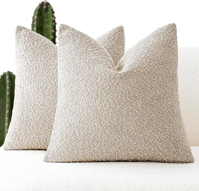 Foindtower Set of 2, Decorative Textured Boucle Throw Pillow Covers Accent Solid Pillow Cases Neu... | Amazon (US)