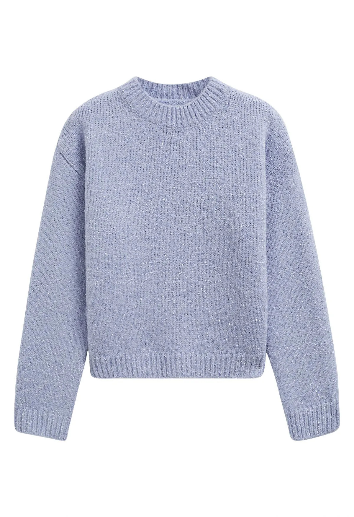 Drop Shoulder Rib Edge Knit Sweater in Blue | Chicwish