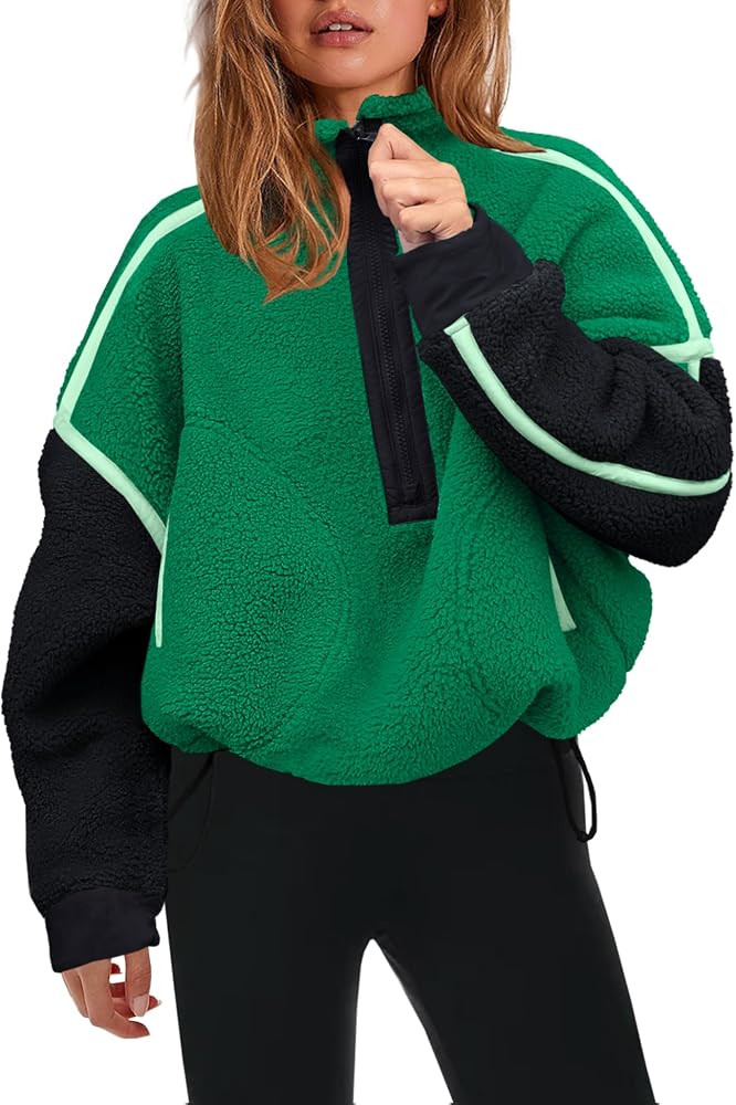Panadila Womens Half Zip Sherpa Fleece Pullover Soft Oversized Sweatshirt with Pockets Warm Fuzzy... | Amazon (US)
