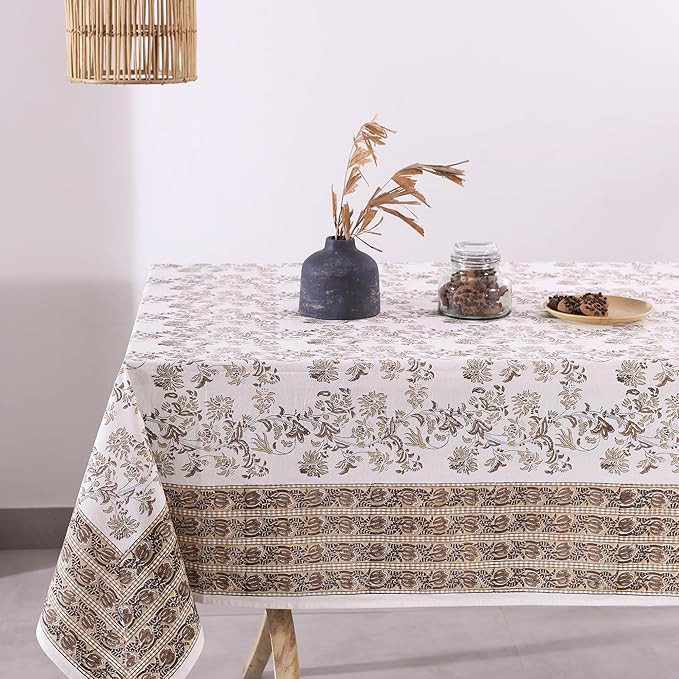 Labhanshi Indian Handblock Print Pre-Washed Cotton Floral Table Cloth|Reusable Rectangle 72x108 I... | Amazon (US)