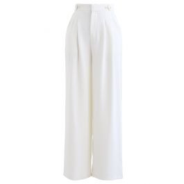 Buttoned Waist Straight Leg Pants in White | Chicwish