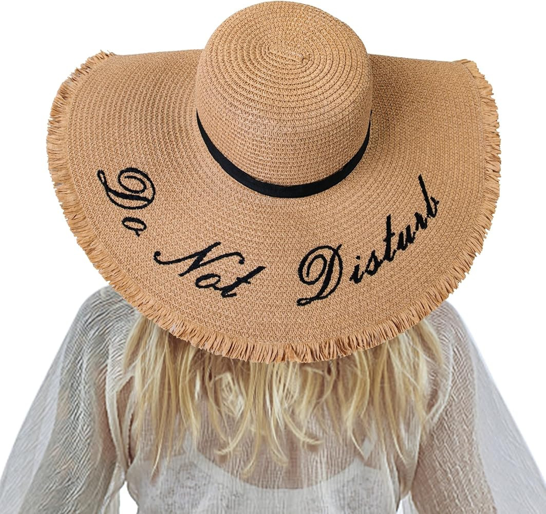 Beach Hats for Women Wide Brim Foldable Floppy Straw Hat UV Protection Embroidered Womens Sun Hat UP | Amazon (US)