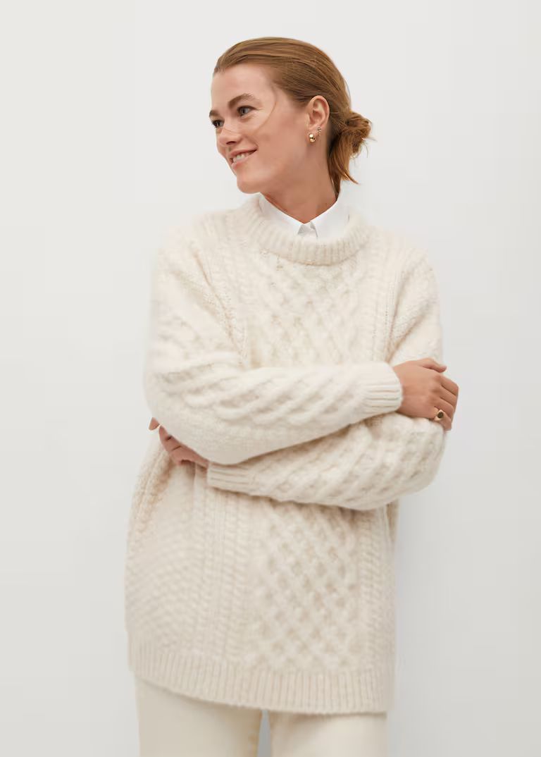 Contrasting knit long sweater | MANGO (US)