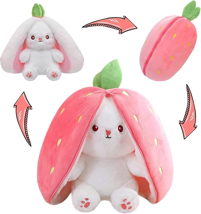 MIAODAM Easter Bunny Stuffed Animal, Carrot and Strawberry Bunny Plush Turn Into Rabbit Fruit Dol... | Amazon (US)