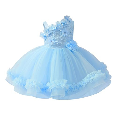 Baby Flower Girl One Shoulder Formal Wedding Dress 6M 9M 1st 2nd 3rd 4th 5t Birthday Cake Smash Outfits Floral Embroidery Toddler Tea Party Pageant Prom Bridesmaid Ball Gown Sky Blue 5-6 Years | Amazon (US)