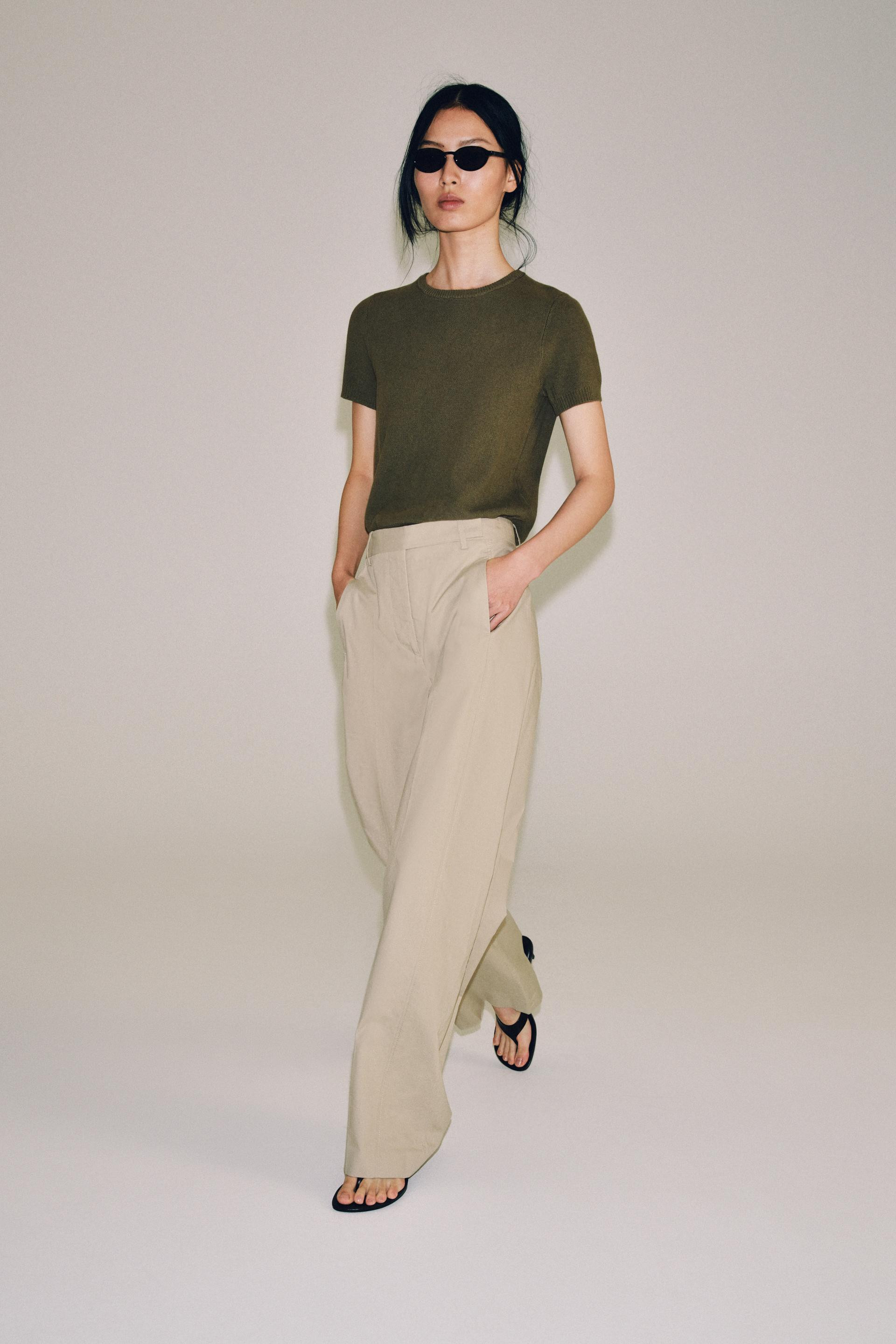 Zara - Zw Collection Poplin Pants - Mink - Xs - Woman | Zara US