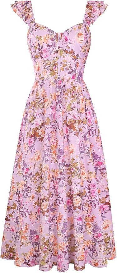 GRACE KARIN 2026 Women Summer Maxi Floral Corset Dress,Ruffle Sleeve Milkmaid Dresses, Wedding Gu... | Amazon (US)