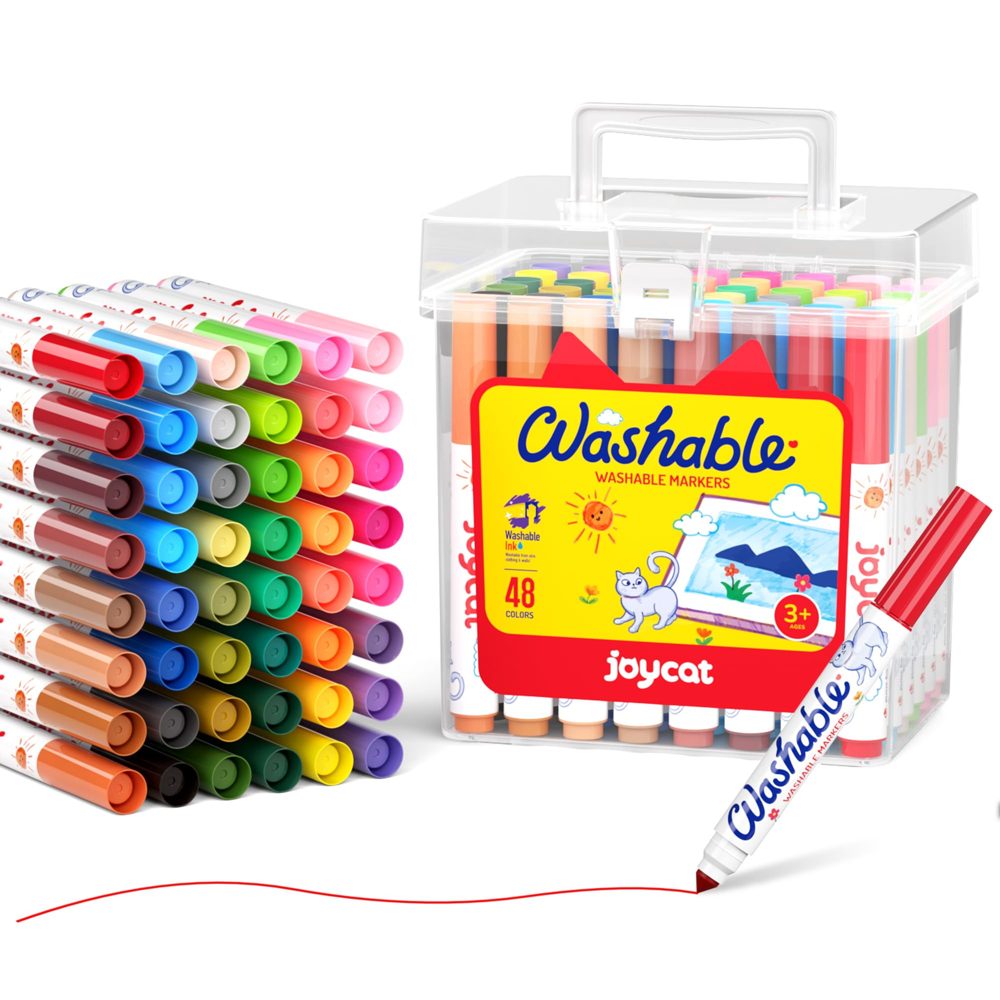48 Count Washable Markers for Kids, 48 Colors Washable Markers Set with Carrying and Storage Case... | Amazon (US)