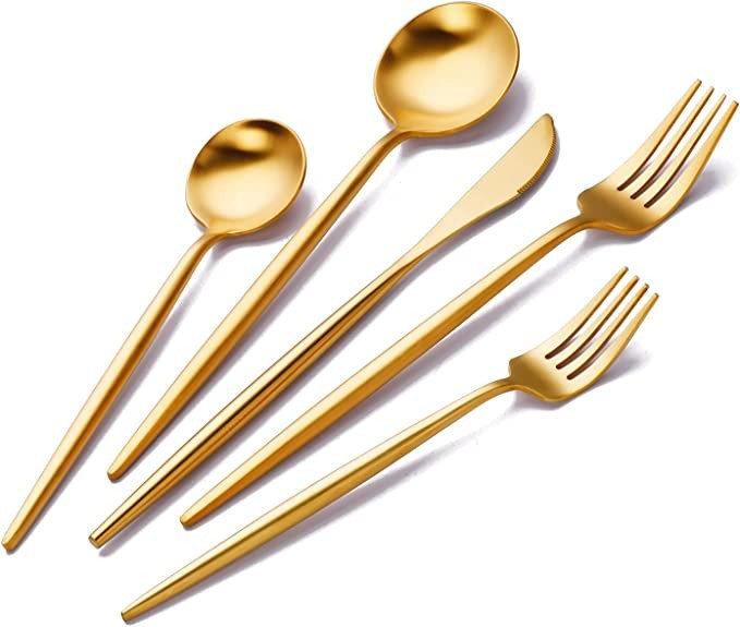 S Artsharing 20-Piece Modern Metal Matte Silverware Stainless Steel Satin Finish Flatware Utensil... | Amazon (US)