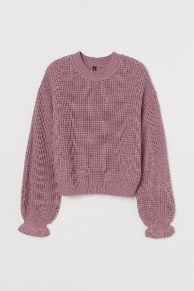 Soft, knit sweater with dropped shoulders, long balloon sleeves, and narrow, ruffle-trimmed cuffs... | H&M (US)