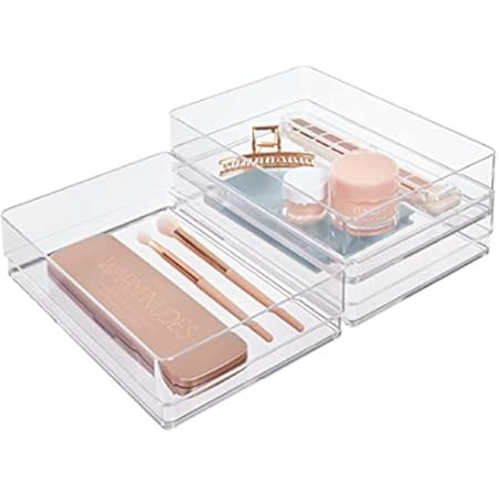Backerysupply Clear Plastic Drawer Organizer Tray for Vanity Cabinet (9"×6"×2" Set of 4) For Office  | Amazon (US)