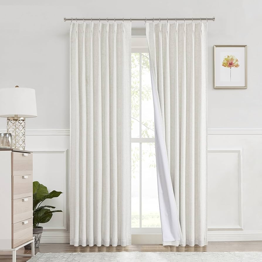 Pinch Pleat Full Blackout Curtain Panel Linen Texture Triple Weave Thermal Insulated Drapery with... | Amazon (US)