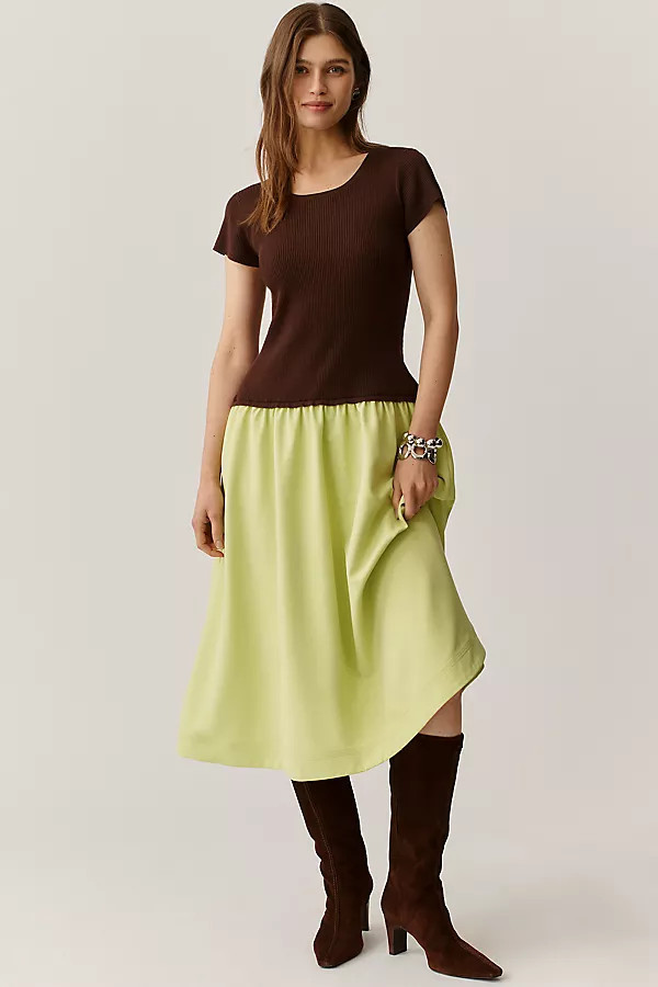 Short-Sleeve Twofer Sweater Midi Dress | Anthropologie (US)