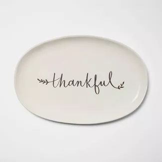 16" x 10" Stoneware Thankful Oval Serving Platter White - Threshold™ | Target