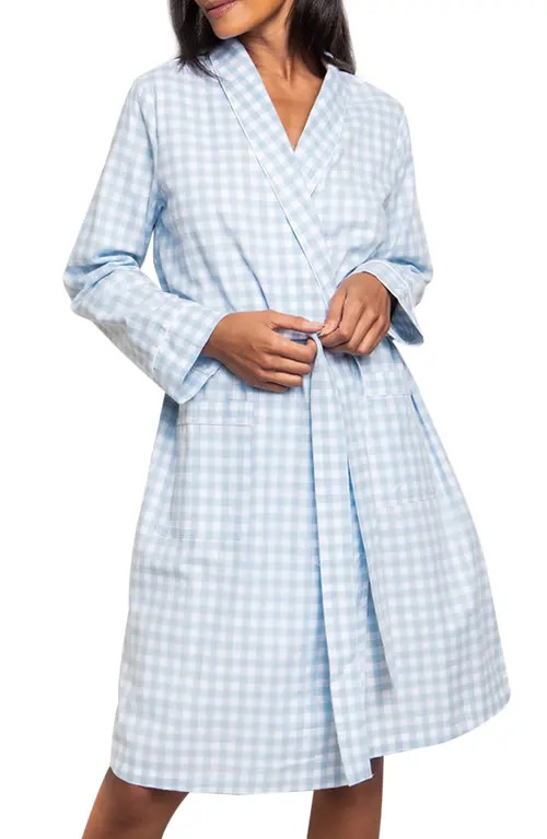 Petite Plume Gingham Check Cotton Robe in Blue at Nordstrom, Size Small | Nordstrom