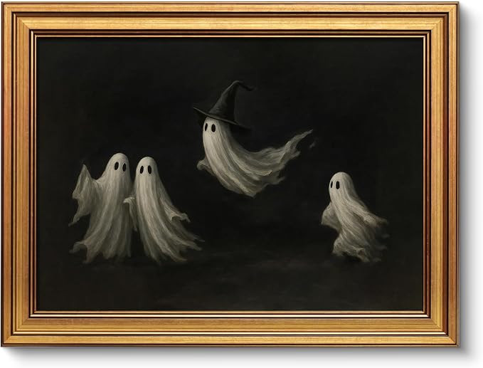 VIYYIEA Halloween Framed Ghost Canvas Art, Dark Academia Decor, 12x16in | Halloween Framed canvas... | Amazon (US)