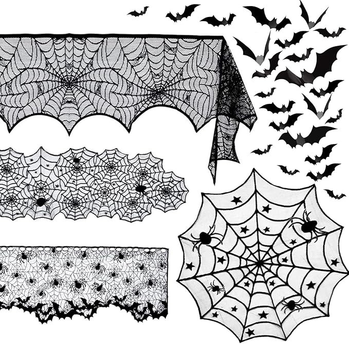 5 Pack Halloween Spider Decorations Sets -Halloween Fireplace Mantel Scarf & Round Table Cover & ... | Amazon (US)