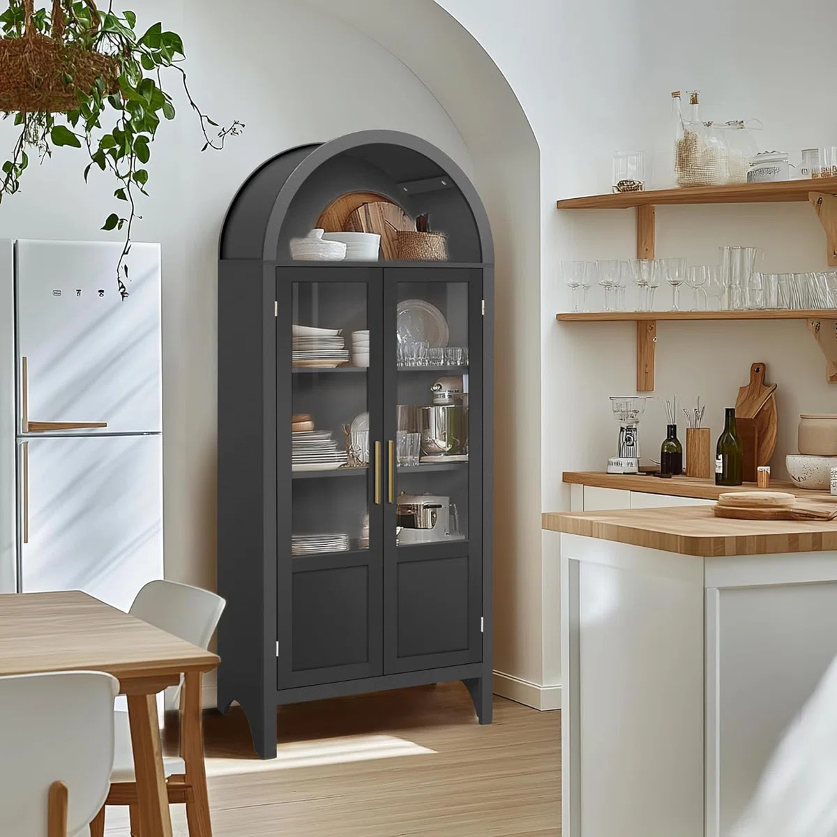 72" Tall Arched Kitchen Pantry Cabinet, Modern Kitchen Pantry Storage Cabinet with Open Shelves | Wayfair North America