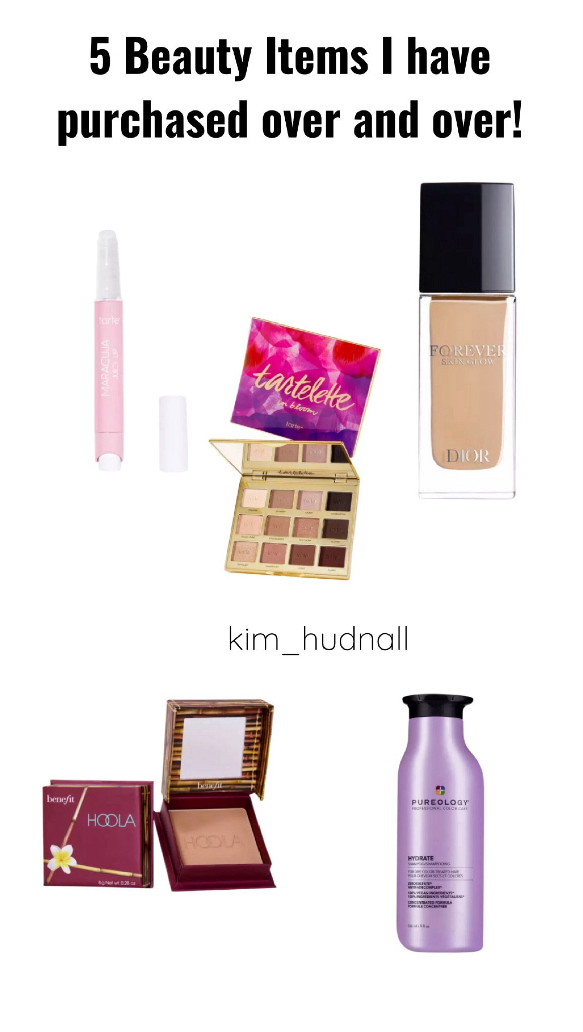 Five of My Beauty Must-Haves that I have purchased over and over ‼️

1️⃣ Dior Forever Skin Glow: Achieve that flawless, dewy glow with this stunning foundation! ✨

2️⃣ Benefit Hoola Bronzer: The perfect bronzer that adds warmth and contour for a sun-kissed look.😎

3️⃣ Tartelette in Bloom Eyeshadow: Create your go-to everyday look with this versatile eyeshadow palette. 👁️ 

4️⃣ Tarte Juicy Lips in Grapefruit: A must-have lip topper for a touch of shine ! 💋

5️⃣ Pureology Shampoo & Conditioner: Say hello to hydrated hair – it’s my go-to ! 💁‍♀️

What are your must-have beauty products? Share your favorites below! 👇 

#BeautyFavorites #beautyover50 #makeupover40 #GlowUpEssentials
#BeautyTips 

#LTKbeauty