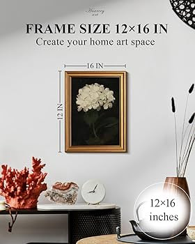 HUARCEY Gold Framed Vintage Wall Art for Living Room, Flowers Painting Canvas Prints Shelf Decor ... | Amazon (US)