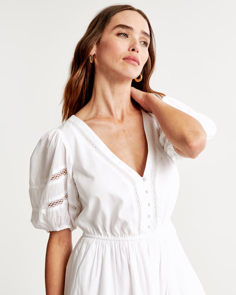 Women's Puff Sleeve Button-Through Mini Dress | Women's Dresses & Jumpsuits | Abercrombie.com | Abercrombie & Fitch (US)