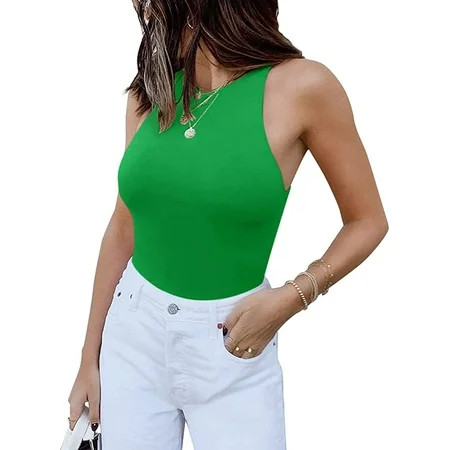 ReoRia Women s Sexy Sleeveless Racer Back Halter Neck Bodysuit Tank Tops | Walmart (US)