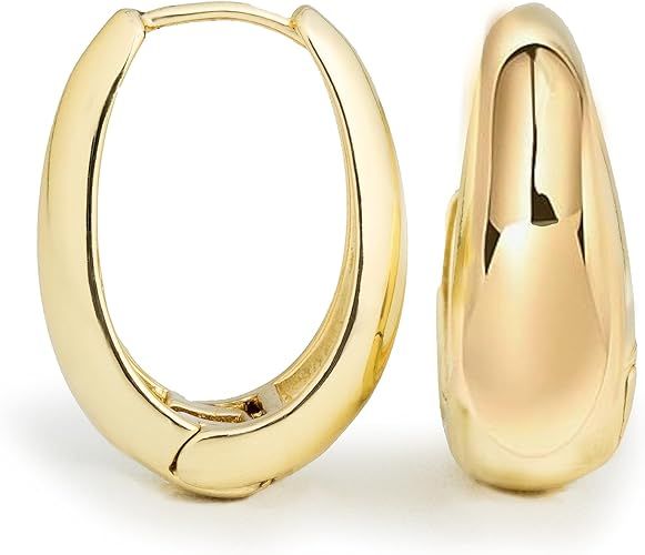 Altitude Boutique 18K Small Chunky Gold Hoops | Thick Oval Tube Earrings | Lightweight, Hypoaller... | Amazon (US)