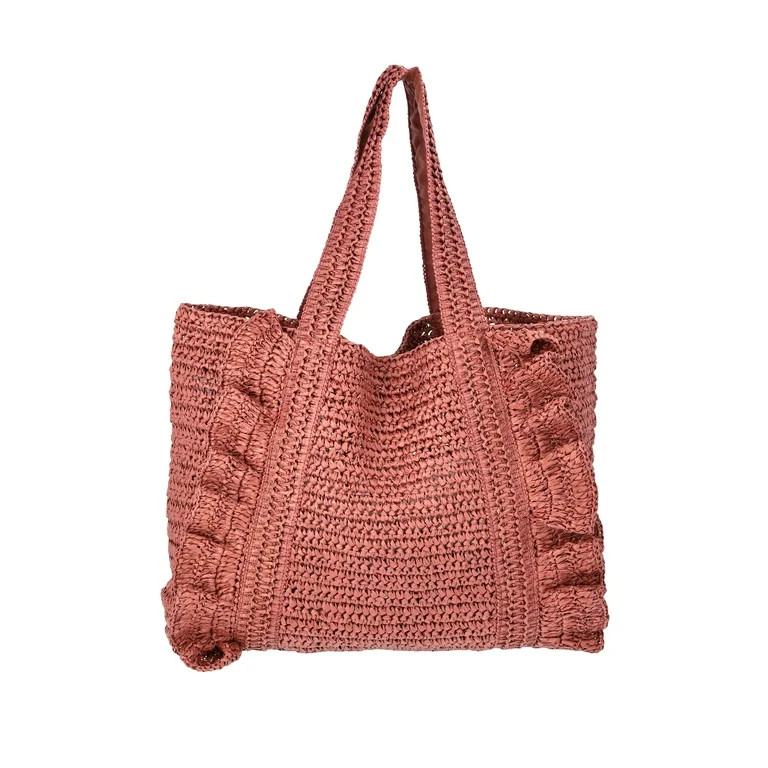 Time and Tru Women's Ruffle Tote Bag, Bronze | Walmart (US)