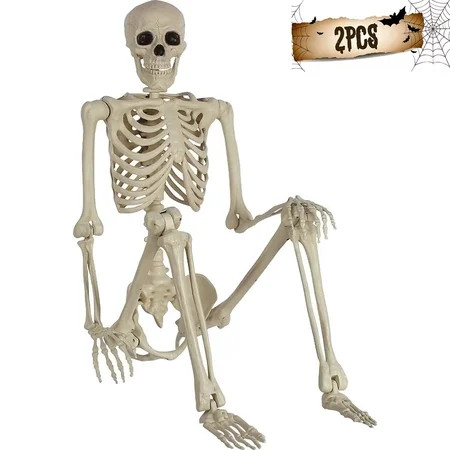 2PCS Halloween Skeleton Decoration Posable Skeletons Realistic Joint Design ,Indoor Outdoor Haunted House Props,16inches/40cm | Walmart (US)