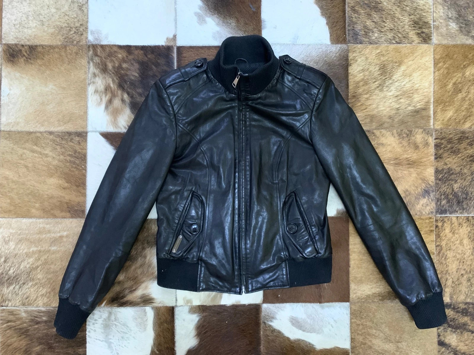 D&G Dolce & Gabbana Black Leather Bomber Jacket Womens Size M Made in Italy | eBay | eBay US