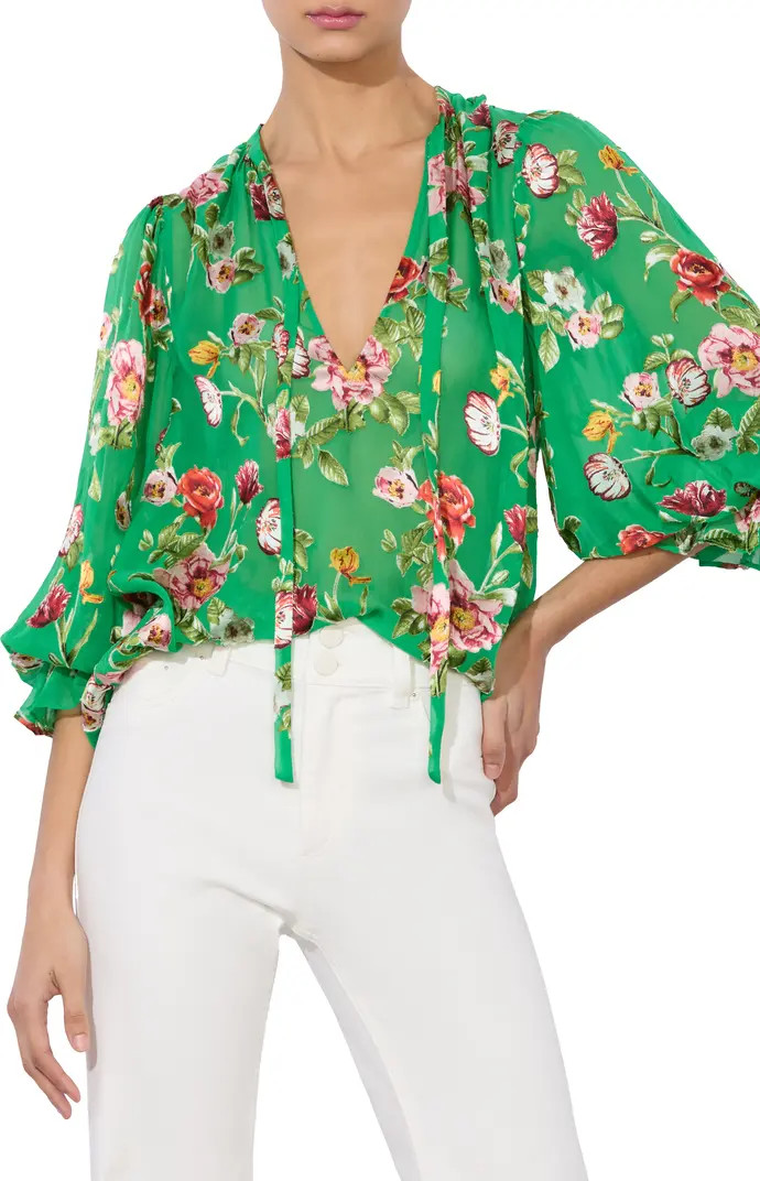 Alice + Olivia Moranne Floral Print Tie Neck Top | Nordstromrack | Nordstrom Rack