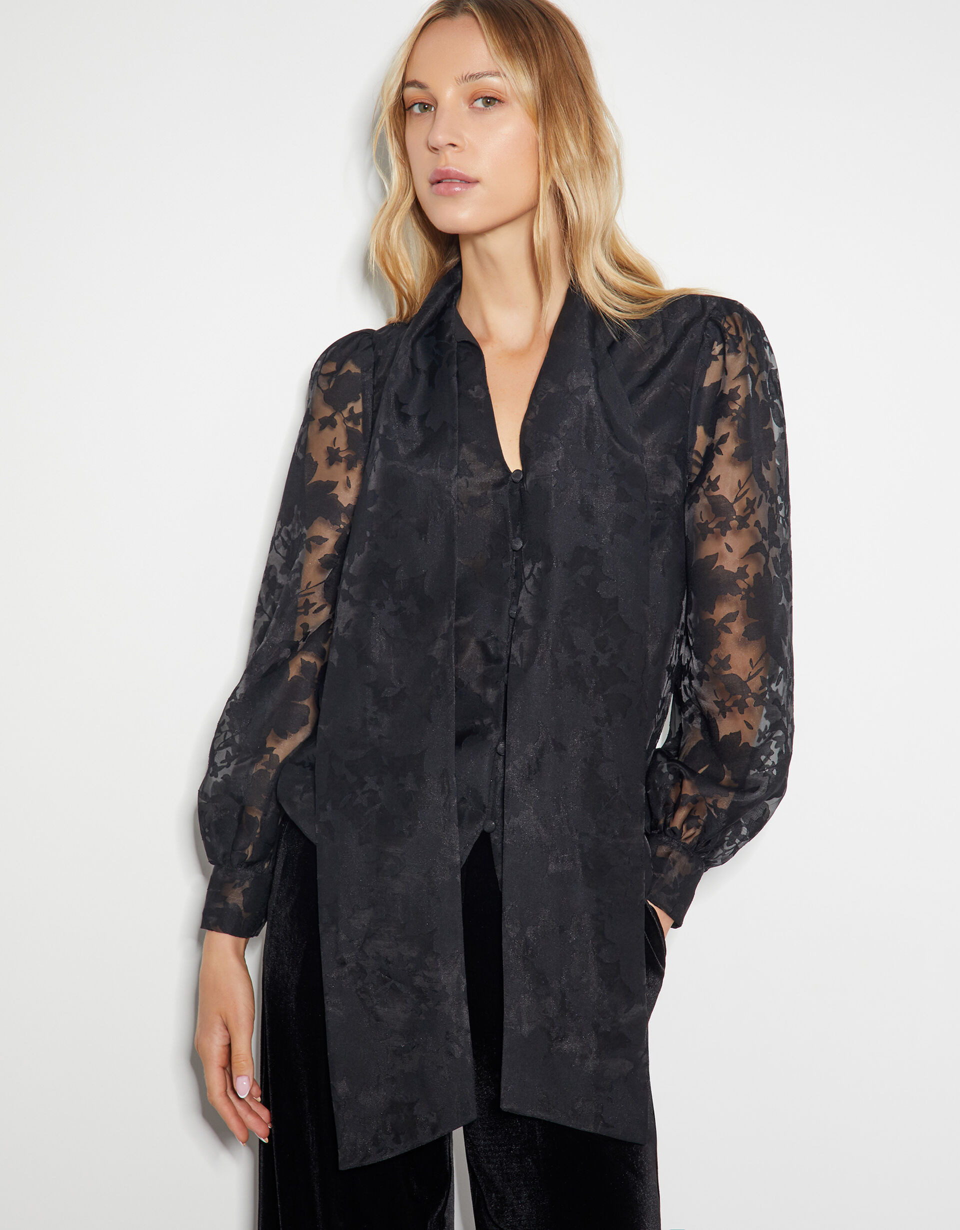 Annabelle Floral Organza Pussybow Blouse Black | Monsoon (UK)