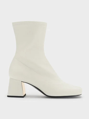 Jully Metallic Trapeze Heel Ankle Boots
    
         - Chalk | Charles & Keith US