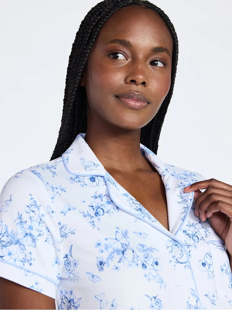 Joyspun Women's Dreamy Soft Collection Notch Collar Top and Shorts Pajama Set, 2-Piece, Sizes XS-... | Walmart (US)