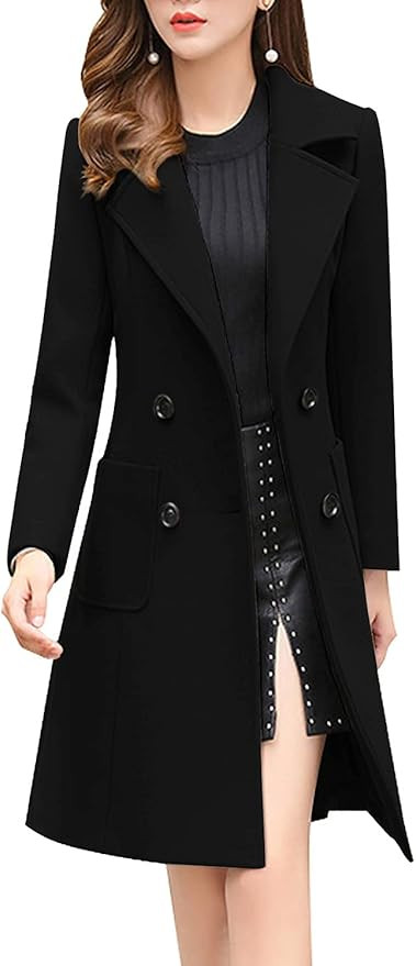 chouyatou Women Elegant Notched Collar Double Breasted Wool Blend Over Coat | Amazon (US)
