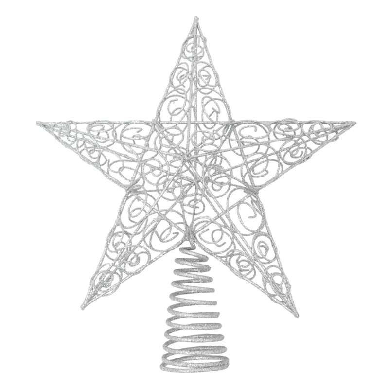 Silver Glittered Star Tree Topper, 11.5" | At Home