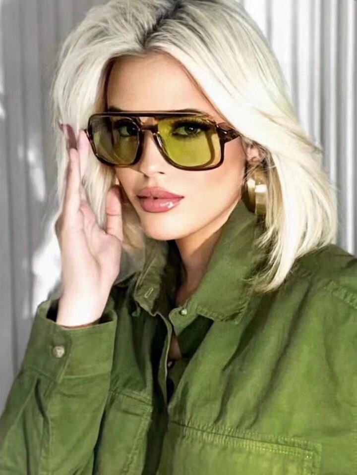 1pc Square Oversized Frame Wide Temple Fashionable Green Sunglasses Elegant | SHEIN