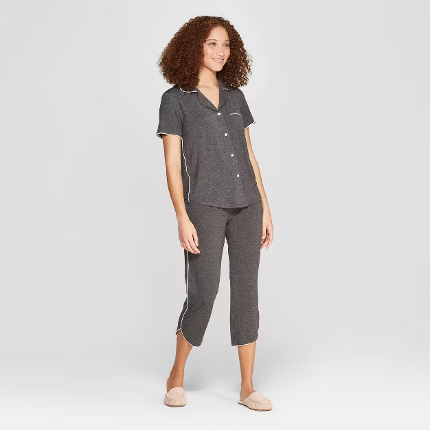Women's Beautifully Soft Notch Collar Cropped Pajama Set - Stars Above | Target