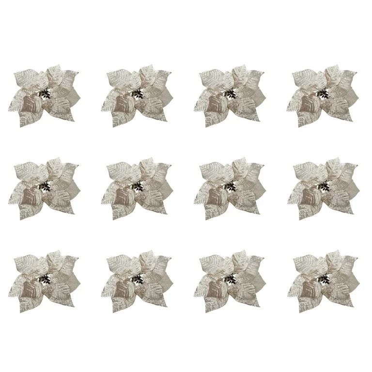 Poinsettia Floral Clips, Ivory, 11 in, Set of 12, by Holiday Time | Walmart (US)