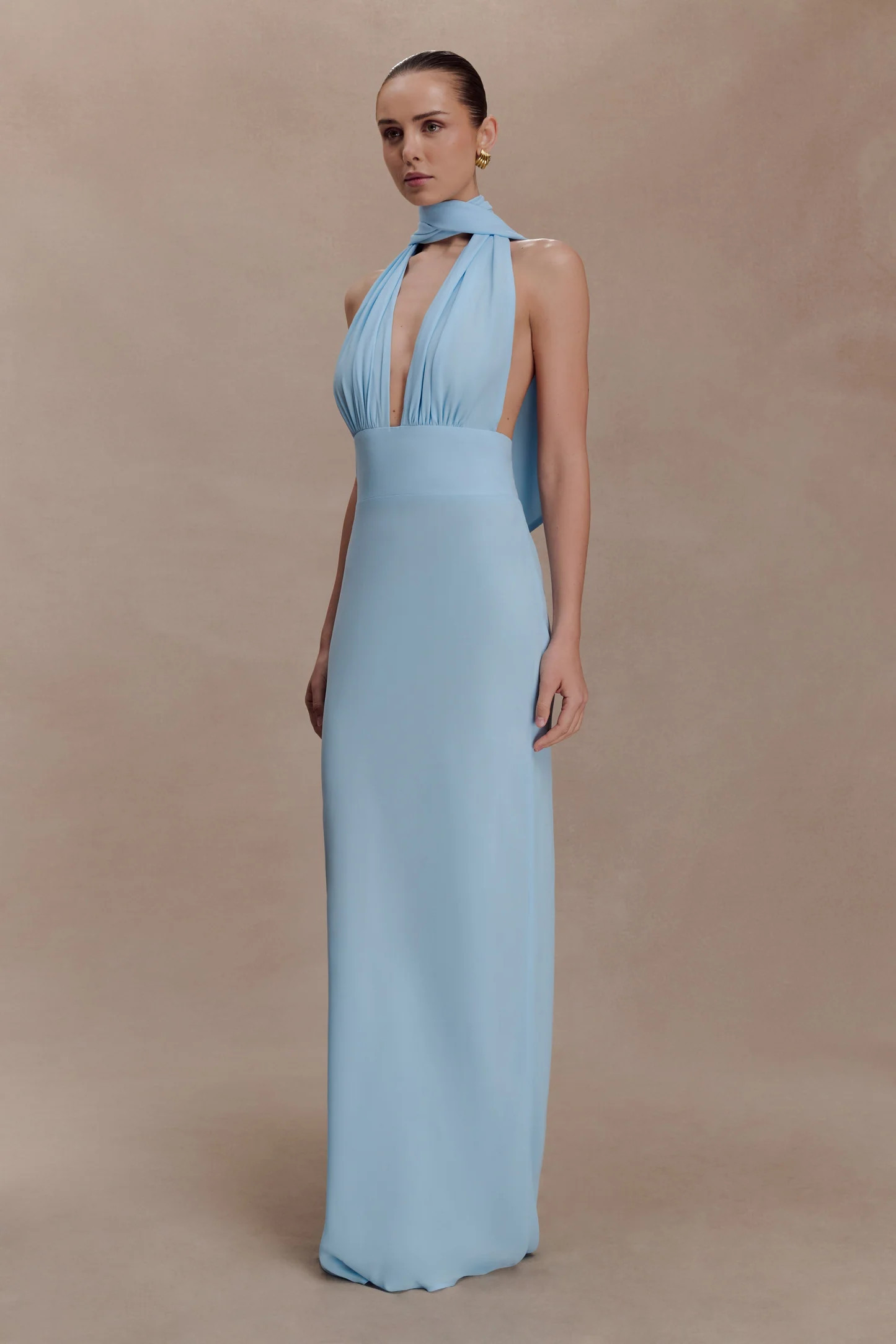 Nadine Halter Chiffon Maxi Dress - Blue | Meshki UK