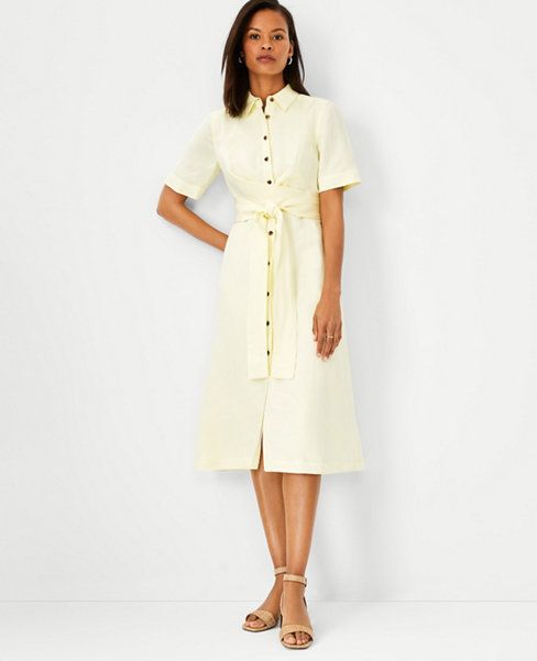 Tie Waist Linen Blend Shirtdress | Ann Taylor (US)